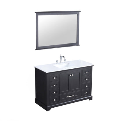 Dukes 48" Espresso Single Vanity, White Quartz Top, White Square Sink and 46" Mirror - LD342248SGWQM46