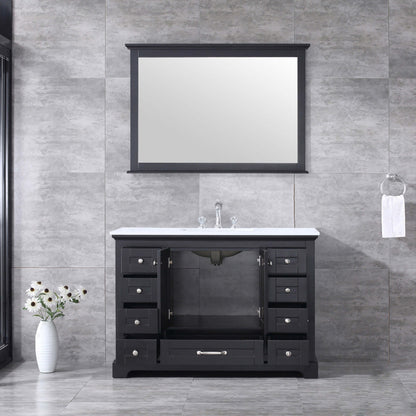 Dukes 48" Espresso Single Vanity, White Quartz Top, White Square Sink and 46" Mirror - LD342248SGWQM46