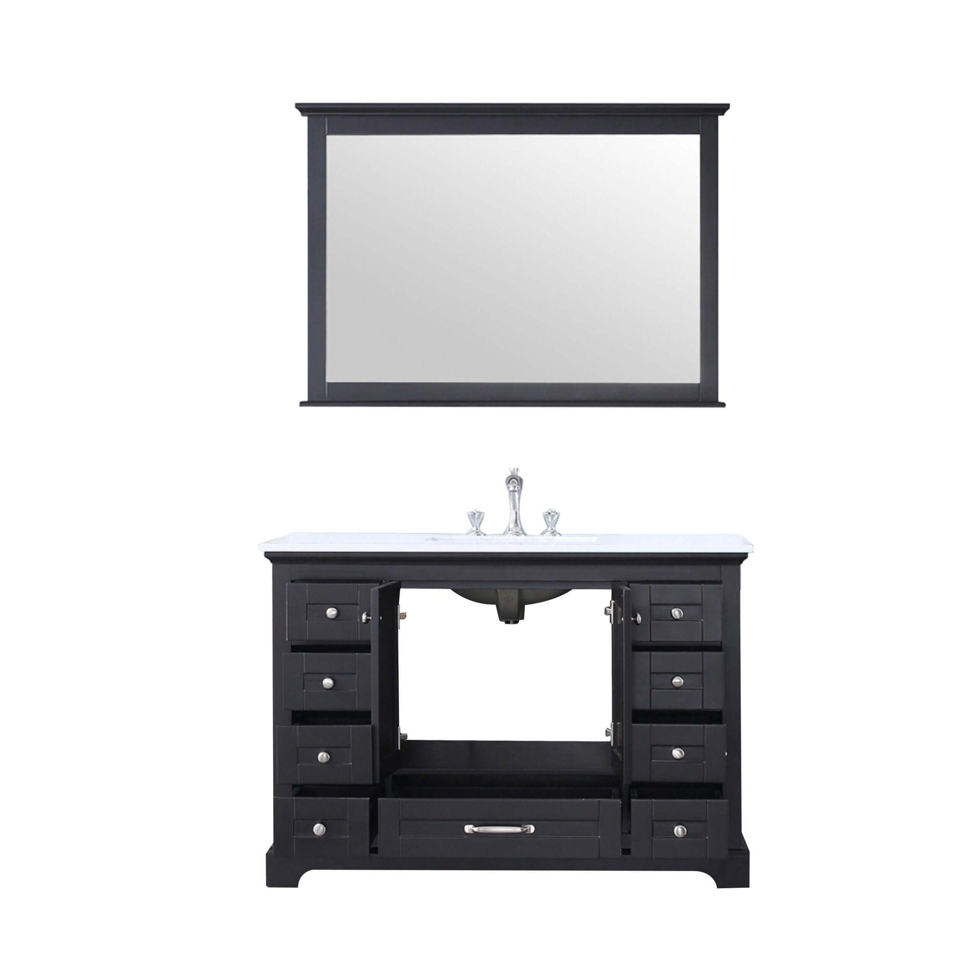 Dukes 48" Espresso Single Vanity, White Quartz Top, White Square Sink and 46" Mirror - LD342248SGWQM46