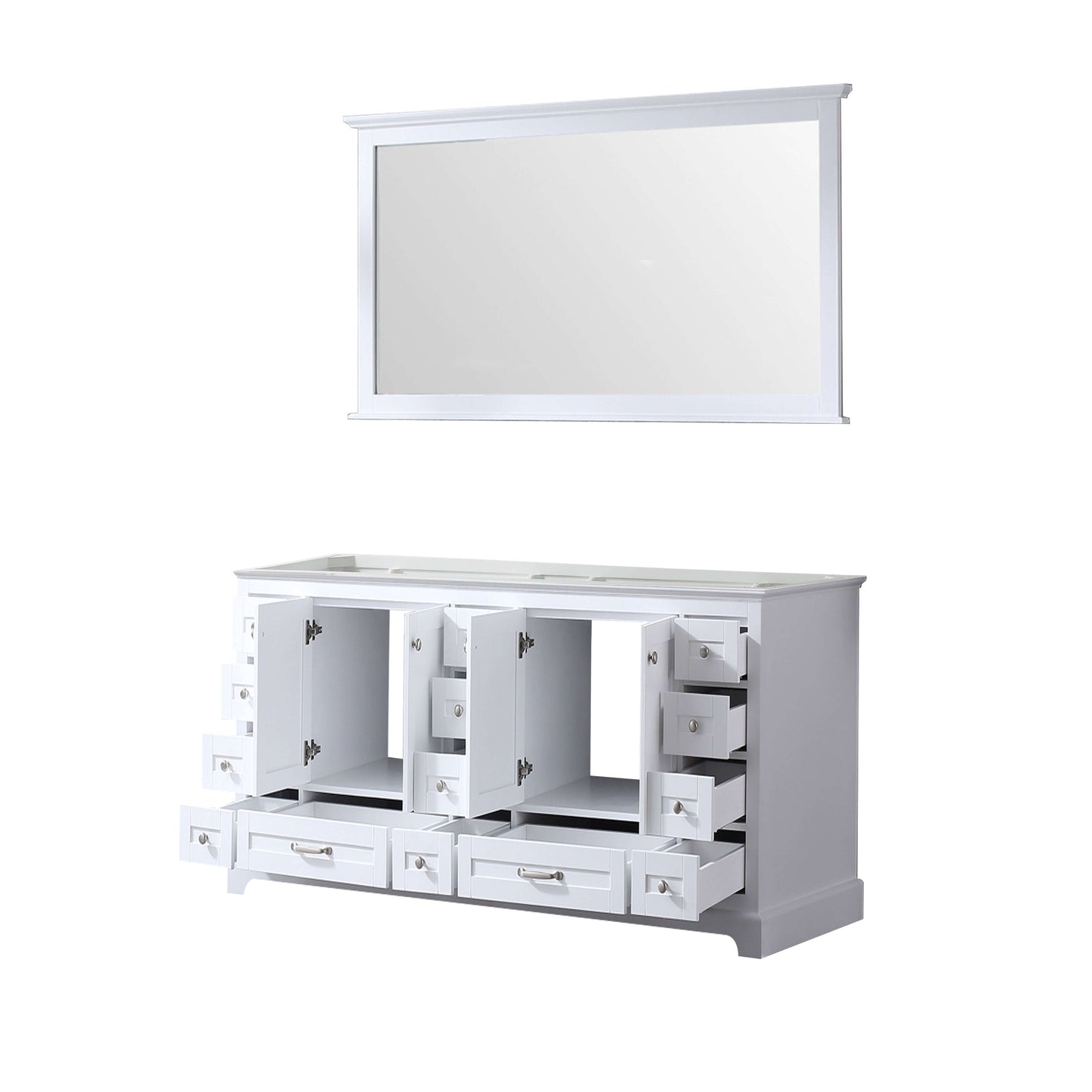 Dukes 60" White Double Vanity, no Top and 58" Mirror - LD342260DA00M58