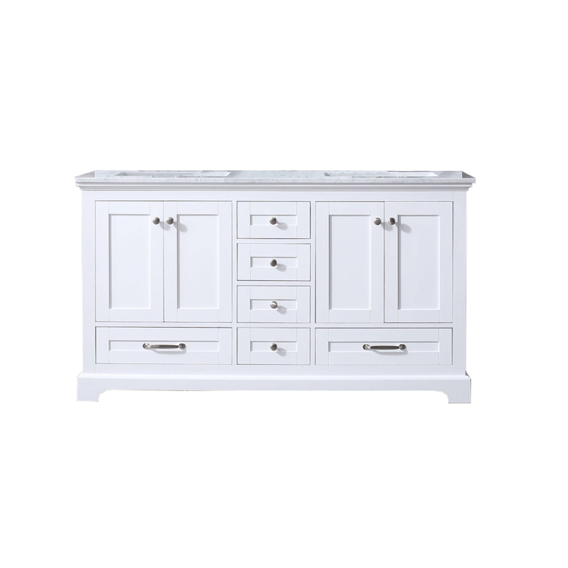 Dukes 60" White Double Vanity, White Carrara Marble Top, White Square Sinks and no Mirror - LD342260DADS000