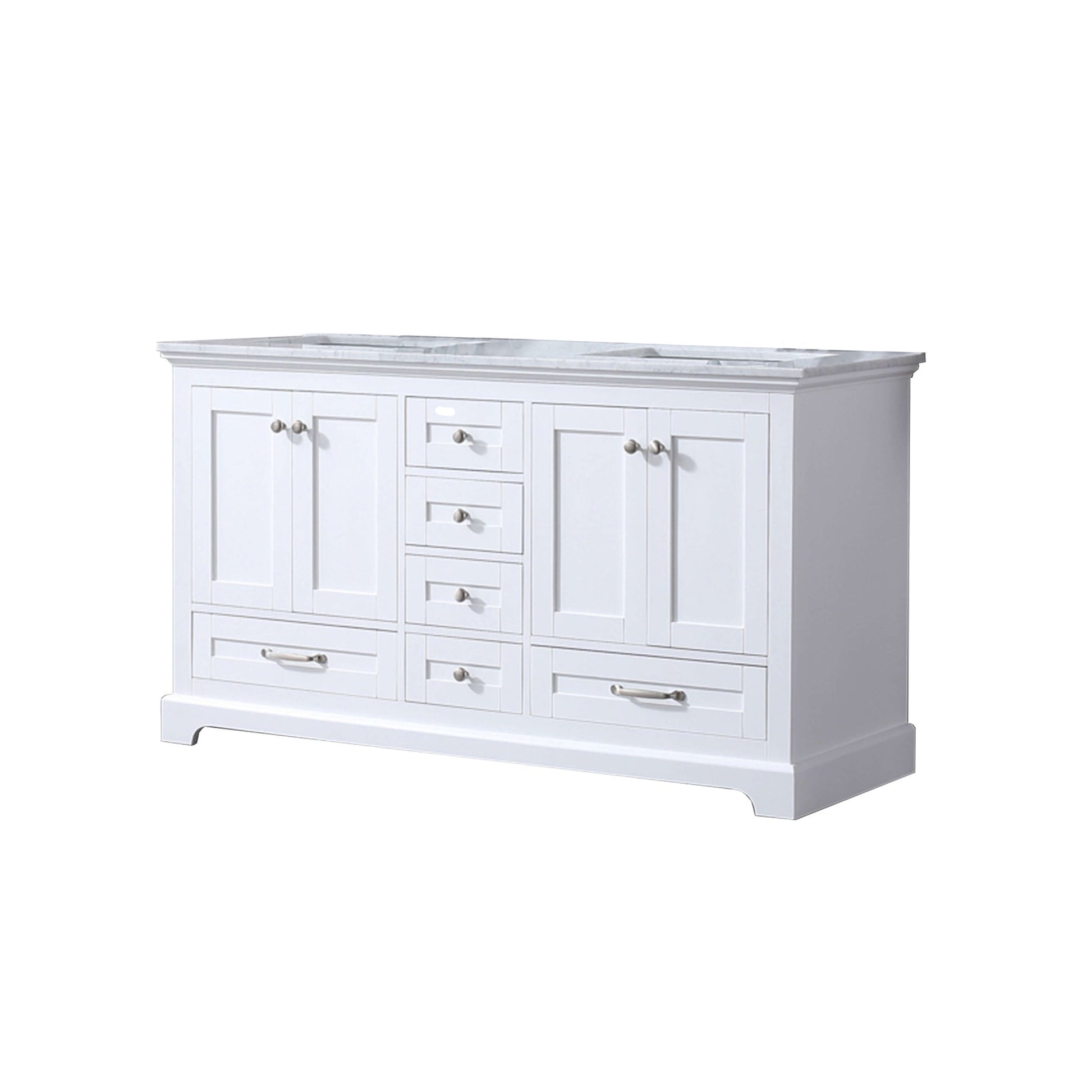 Dukes 60" White Double Vanity, White Carrara Marble Top, White Square Sinks and no Mirror - LD342260DADS000