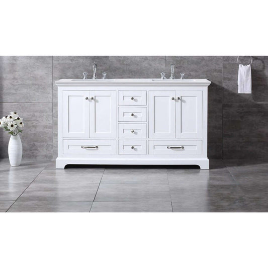 Dukes 60" White Double Vanity, White Quartz Top, White Square Sinks and no Mirror - LD342260DAWQ000