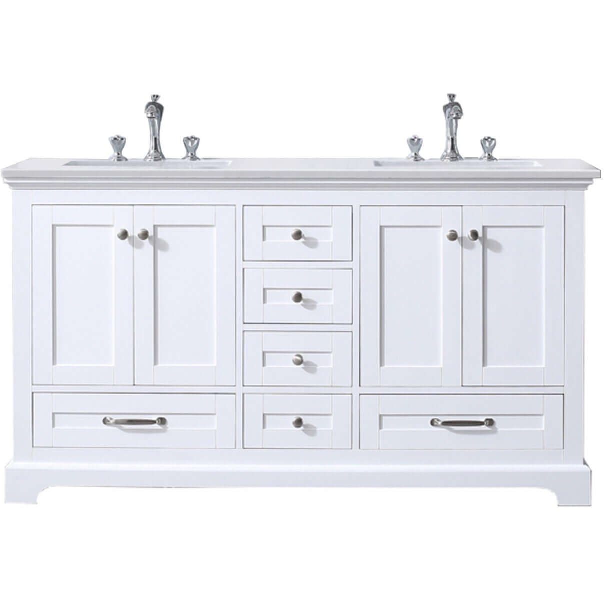 Dukes 60" White Double Vanity, White Quartz Top, White Square Sinks and no Mirror - LD342260DAWQ000