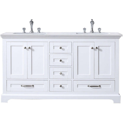 Dukes 60" White Double Vanity, White Quartz Top, White Square Sinks and no Mirror - LD342260DAWQ000