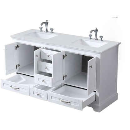 Dukes 60" White Double Vanity, White Quartz Top, White Square Sinks and no Mirror - LD342260DAWQ000