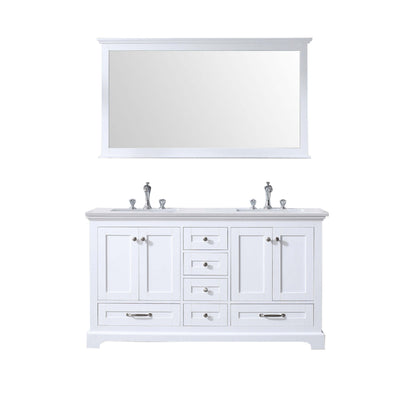 Dukes 60" White Double Vanity, White Quartz Top, White Square Sinks and 58" Mirror - LD342260DAWQM58