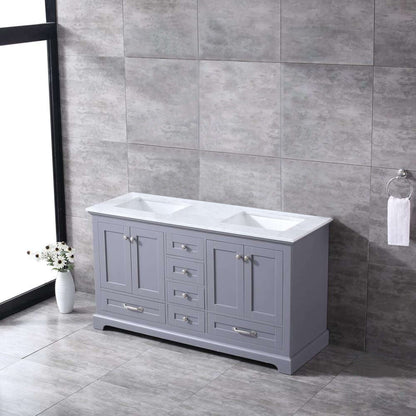 Dukes 60" Dark Grey Double Vanity, White Carrara Marble Top, White Square Sinks and no Mirror - LD342260DBDS000