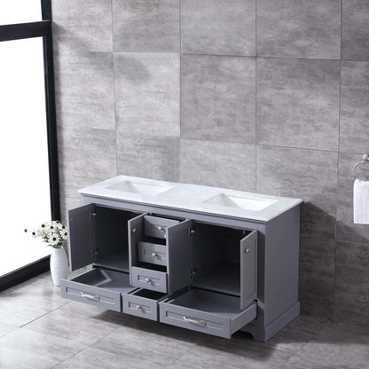 Dukes 60" Dark Grey Double Vanity, White Carrara Marble Top, White Square Sinks and no Mirror - LD342260DBDS000