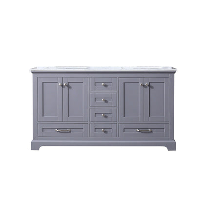 Dukes 60" Dark Grey Double Vanity, White Carrara Marble Top, White Square Sinks and no Mirror - LD342260DBDS000