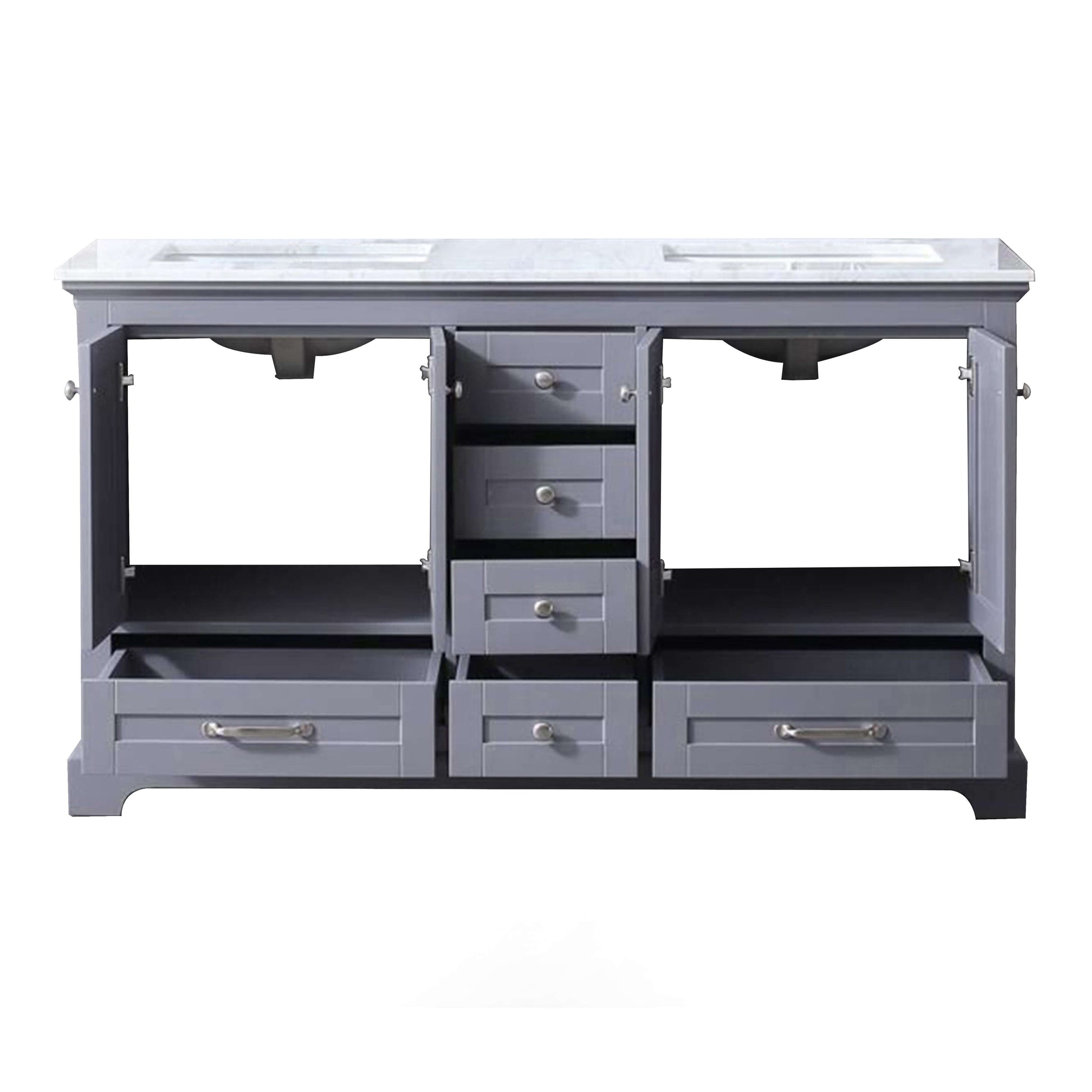 Dukes 60" Dark Grey Double Vanity, White Carrara Marble Top, White Square Sinks and no Mirror - LD342260DBDS000