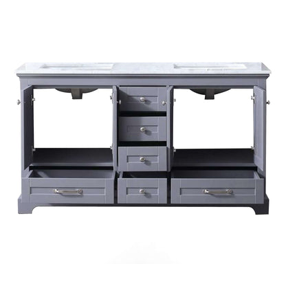 Dukes 60" Dark Grey Double Vanity, White Carrara Marble Top, White Square Sinks and no Mirror - LD342260DBDS000