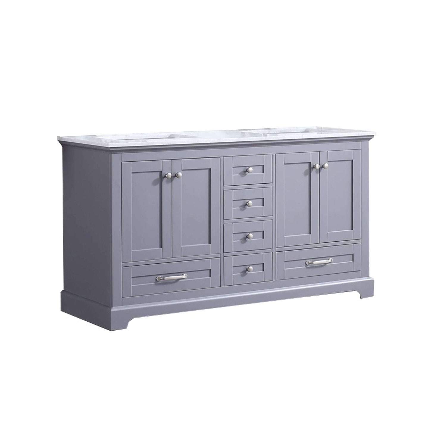 Dukes 60" Dark Grey Double Vanity, White Carrara Marble Top, White Square Sinks and no Mirror - LD342260DBDS000