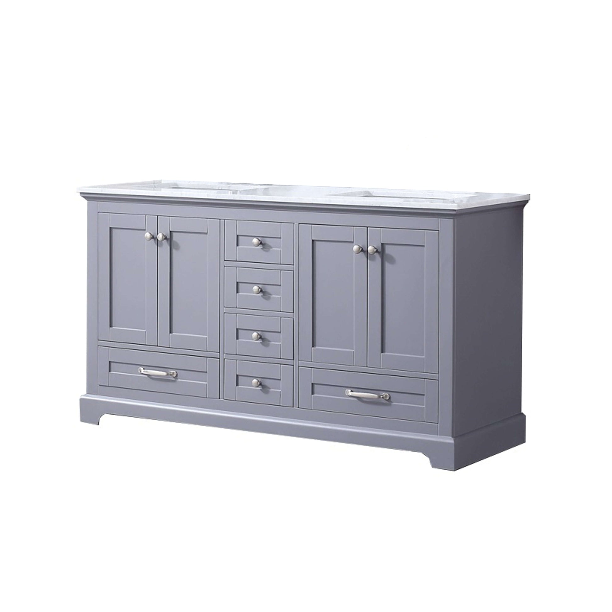 Dukes 60" Dark Grey Double Vanity, White Carrara Marble Top, White Square Sinks and no Mirror - LD342260DBDS000