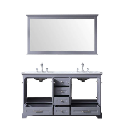 Dukes 60" Dark Grey Double Vanity, White Carrara Marble Top, White Square Sinks and 58" Mirror - LD342260DBDSM58