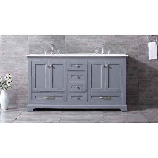 Dukes 60" Dark Grey Double Vanity, White Quartz Top, White Square Sinks and no Mirror - LD342260DBWQ000