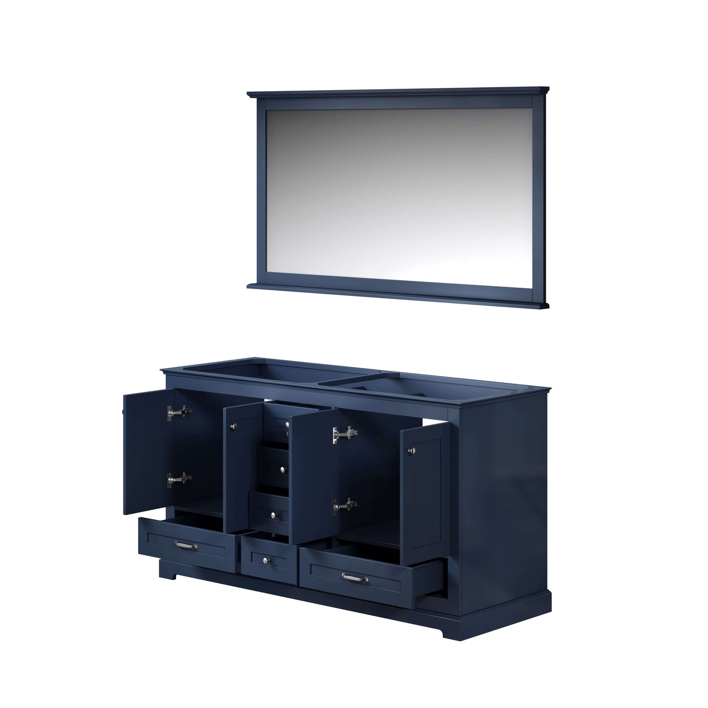 Dukes 60" Navy Blue Double Vanity, no Top and 58" Mirror - LD342260DE00M58