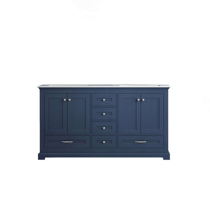 Dukes 60" Navy Blue Double Vanity, White Carrara Marble Top, White Square Sinks and no Mirror - LD342260DEDS000