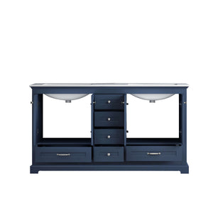 Dukes 60" Navy Blue Double Vanity, White Carrara Marble Top, White Square Sinks and no Mirror - LD342260DEDS000
