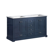 Load image into Gallery viewer, Dukes 60&quot; Navy Blue Double Vanity, White Carrara Marble Top, White Square Sinks and no Mirror - LD342260DEDS000