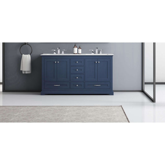 Dukes 60" Navy Blue Double Vanity, White Quartz Top, White Square Sinks and no Mirror - LD342260DEWQ000