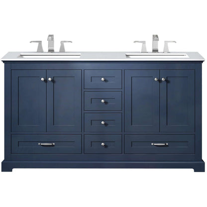Dukes 60" Navy Blue Double Vanity, White Quartz Top, White Square Sinks and no Mirror - LD342260DEWQ000