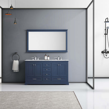 Dukes 60" Navy Blue Double Vanity, White Quartz Top, White Square Sinks and 58" Mirror - LD342260DEWQM58