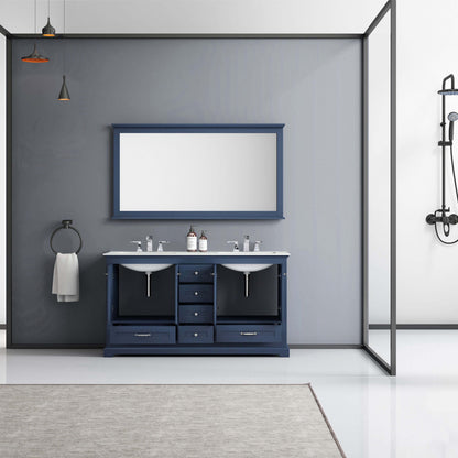 Dukes 60" Navy Blue Double Vanity, White Quartz Top, White Square Sinks and 58" Mirror - LD342260DEWQM58