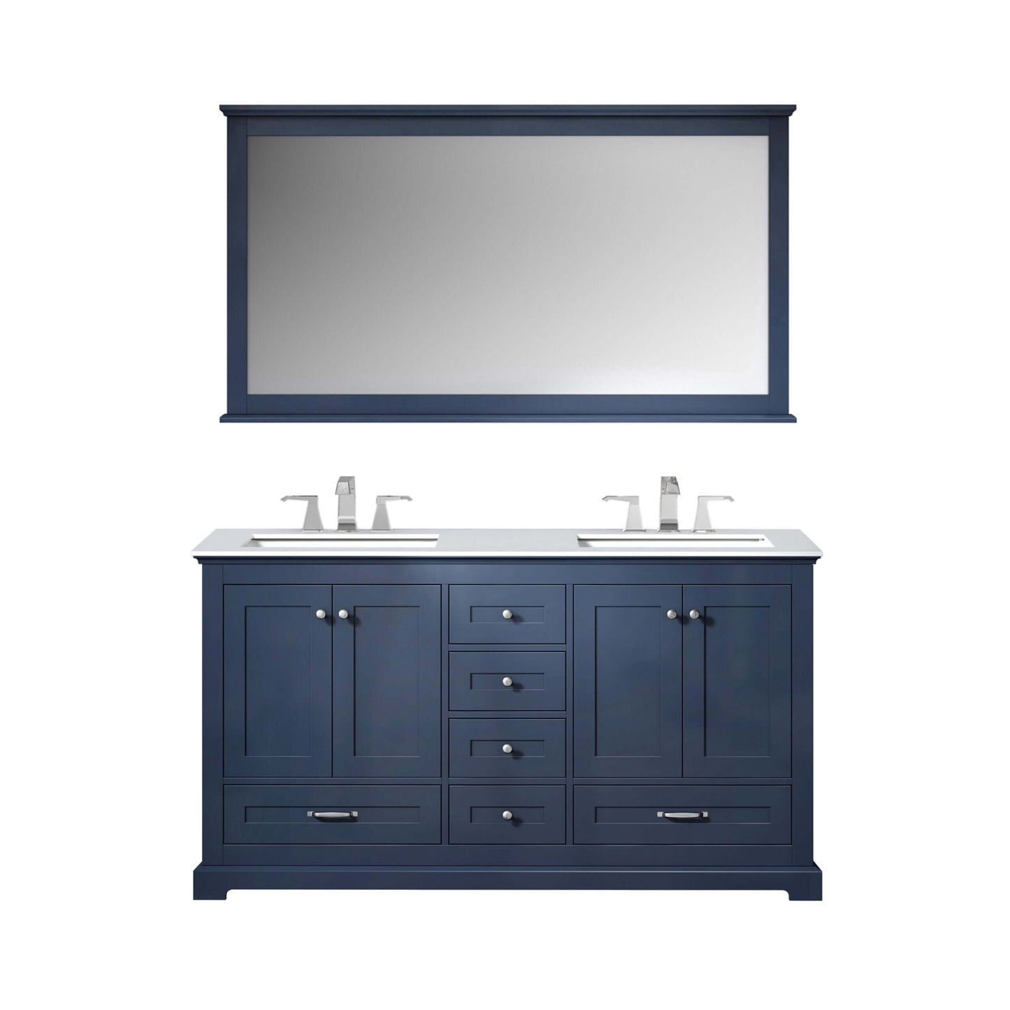 Dukes 60" Navy Blue Double Vanity, White Quartz Top, White Square Sinks and 58" Mirror - LD342260DEWQM58