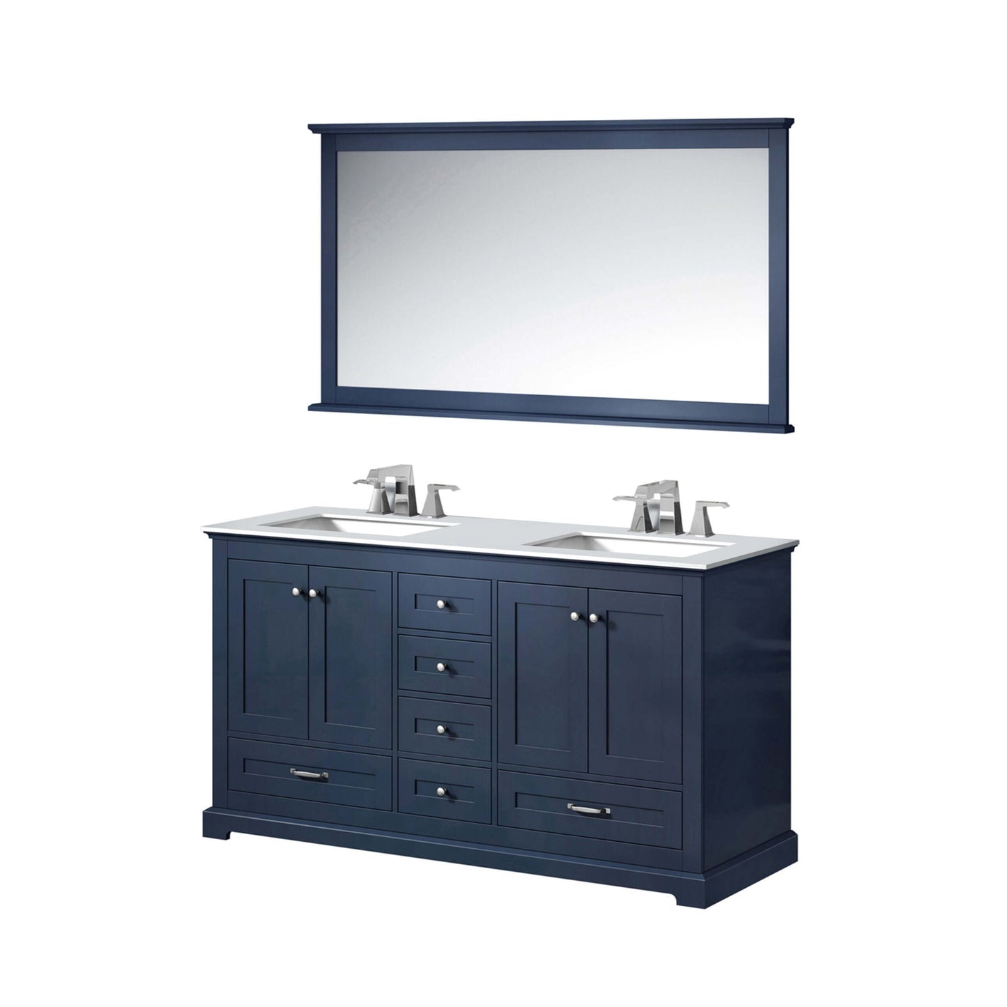 Dukes 60" Navy Blue Double Vanity, White Quartz Top, White Square Sinks and 58" Mirror - LD342260DEWQM58