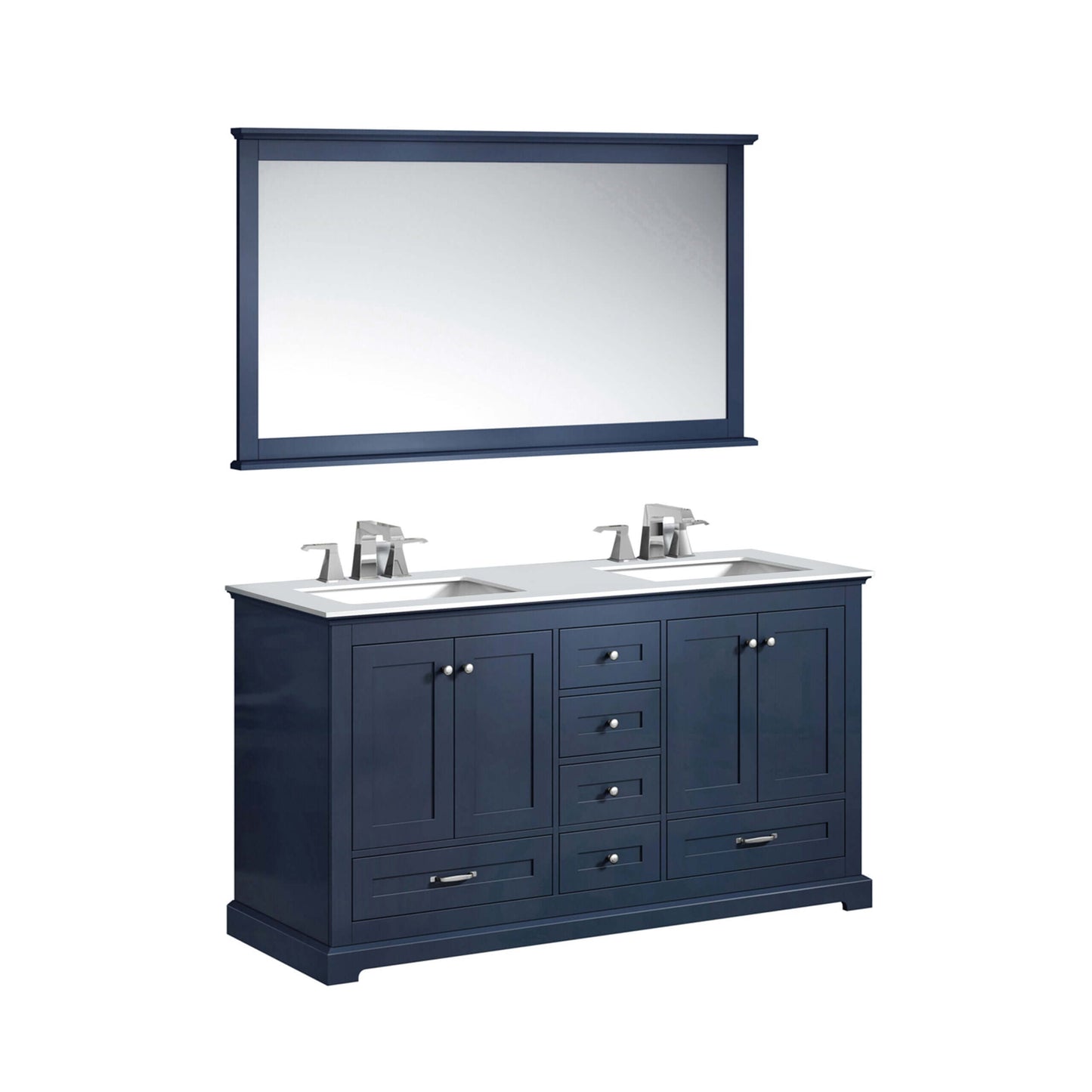 Dukes 60" Navy Blue Double Vanity, White Quartz Top, White Square Sinks and 58" Mirror - LD342260DEWQM58