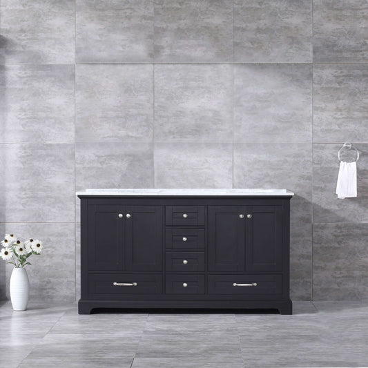 Dukes 60" Espresso Double Vanity, White Carrara Marble Top, White Square Sinks and no Mirror - LD342260DGDS000