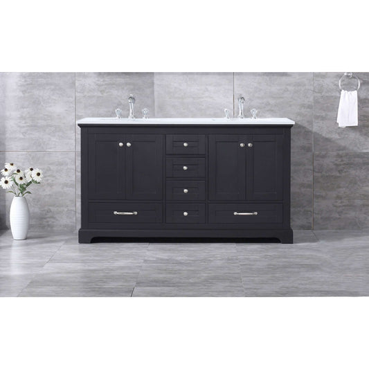 Dukes 60" Espresso Double Vanity, White Quartz Top, White Square Sinks and no Mirror - LD342260DGWQ000