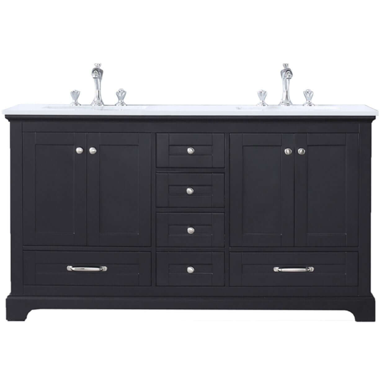 Dukes 60" Espresso Double Vanity, White Quartz Top, White Square Sinks and no Mirror - LD342260DGWQ000