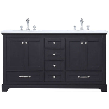 Dukes 60" Espresso Double Vanity, White Quartz Top, White Square Sinks and no Mirror - LD342260DGWQ000