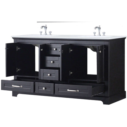 Dukes 60" Espresso Double Vanity, White Quartz Top, White Square Sinks and no Mirror - LD342260DGWQ000