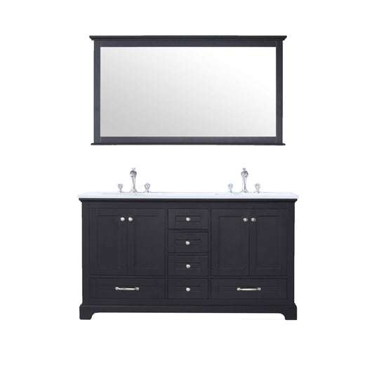 Dukes 60" Espresso Double Vanity, White Quartz Top, White Square Sinks and 58" Mirror - LD342260DGWQM58