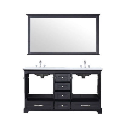 Dukes 60" Espresso Double Vanity, White Quartz Top, White Square Sinks and 58" Mirror - LD342260DGWQM58