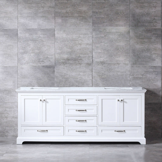 Dukes 80" White Double Vanity, White Carrara Marble Top, White Square Sinks and no Mirror - LD342280DADS000