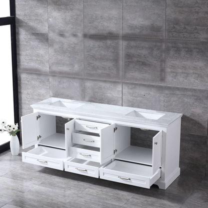 Dukes 80" White Double Vanity, White Carrara Marble Top, White Square Sinks and no Mirror - LD342280DADS000