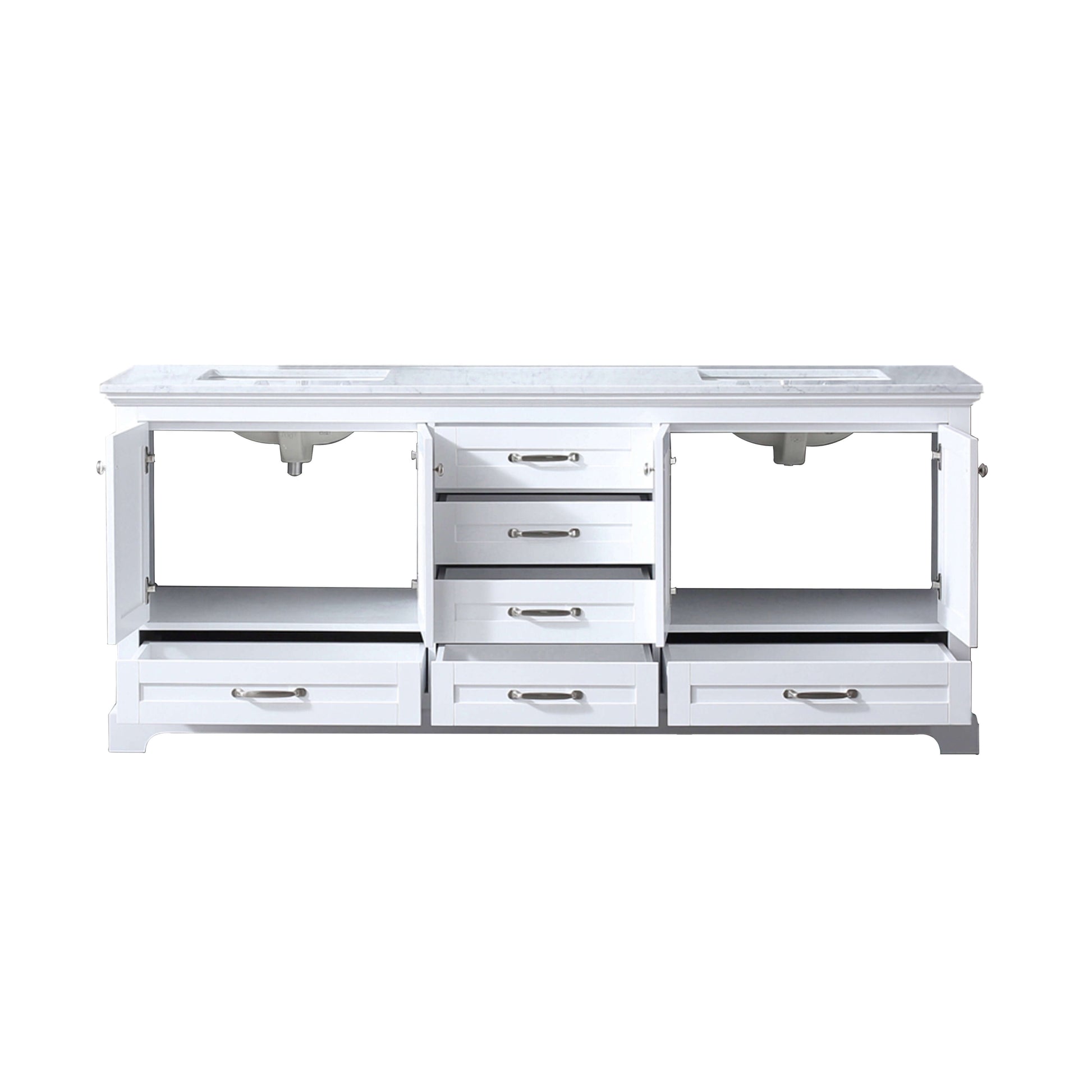 Dukes 80" White Double Vanity, White Carrara Marble Top, White Square Sinks and no Mirror - LD342280DADS000