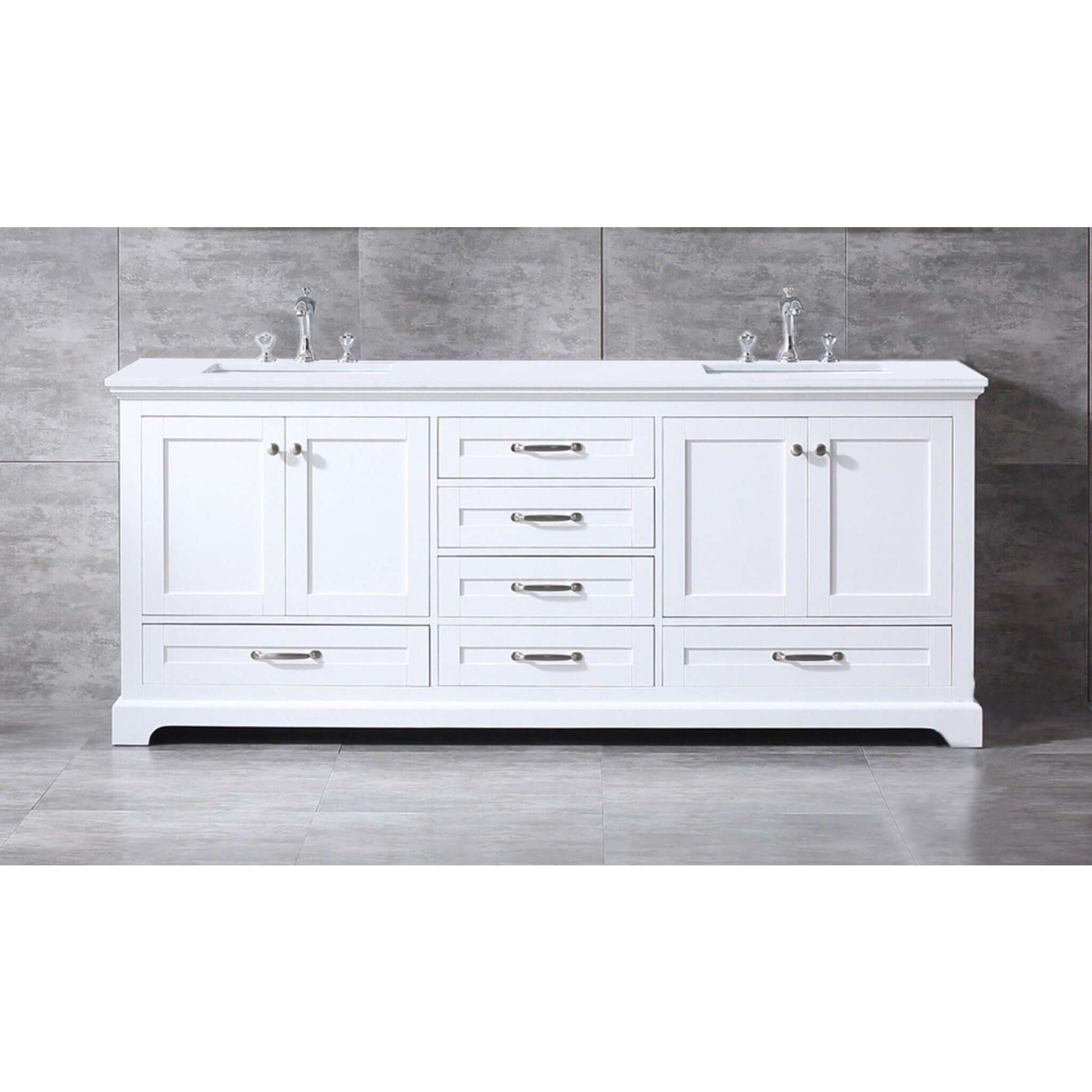 Dukes 80" White Double Vanity, White Quartz Top, White Square Sinks and no Mirror - LD342280DAWQ000