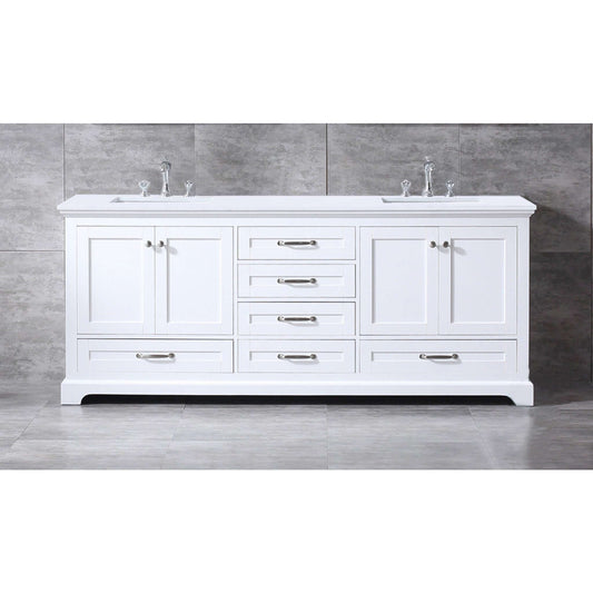 Dukes 80" White Double Vanity, White Quartz Top, White Square Sinks and no Mirror - LD342280DAWQ000