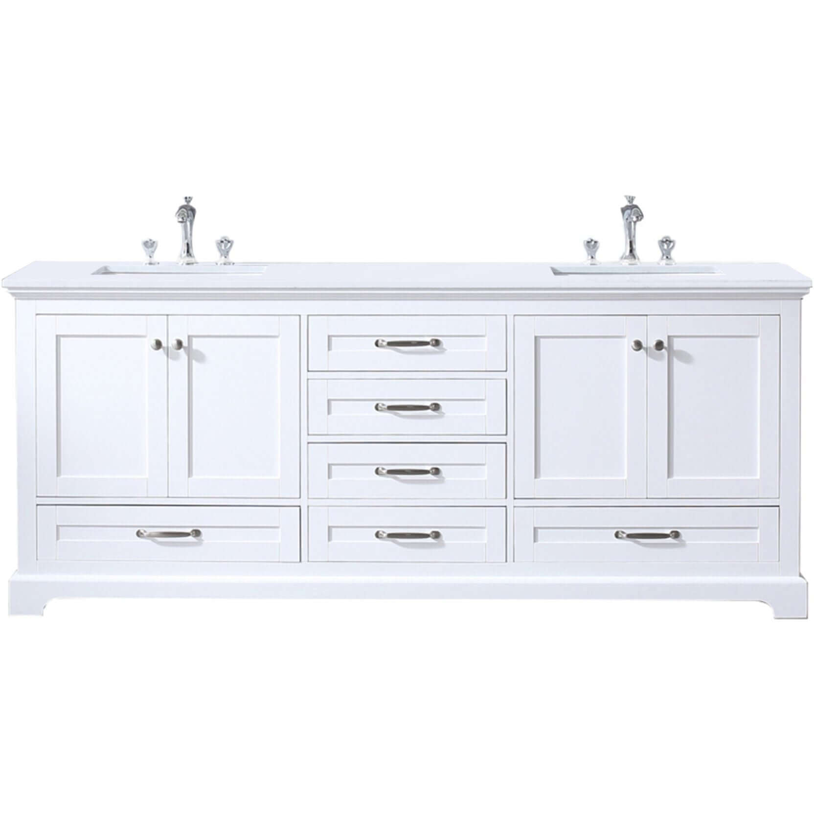 Dukes 80" White Double Vanity, White Quartz Top, White Square Sinks and no Mirror - LD342280DAWQ000