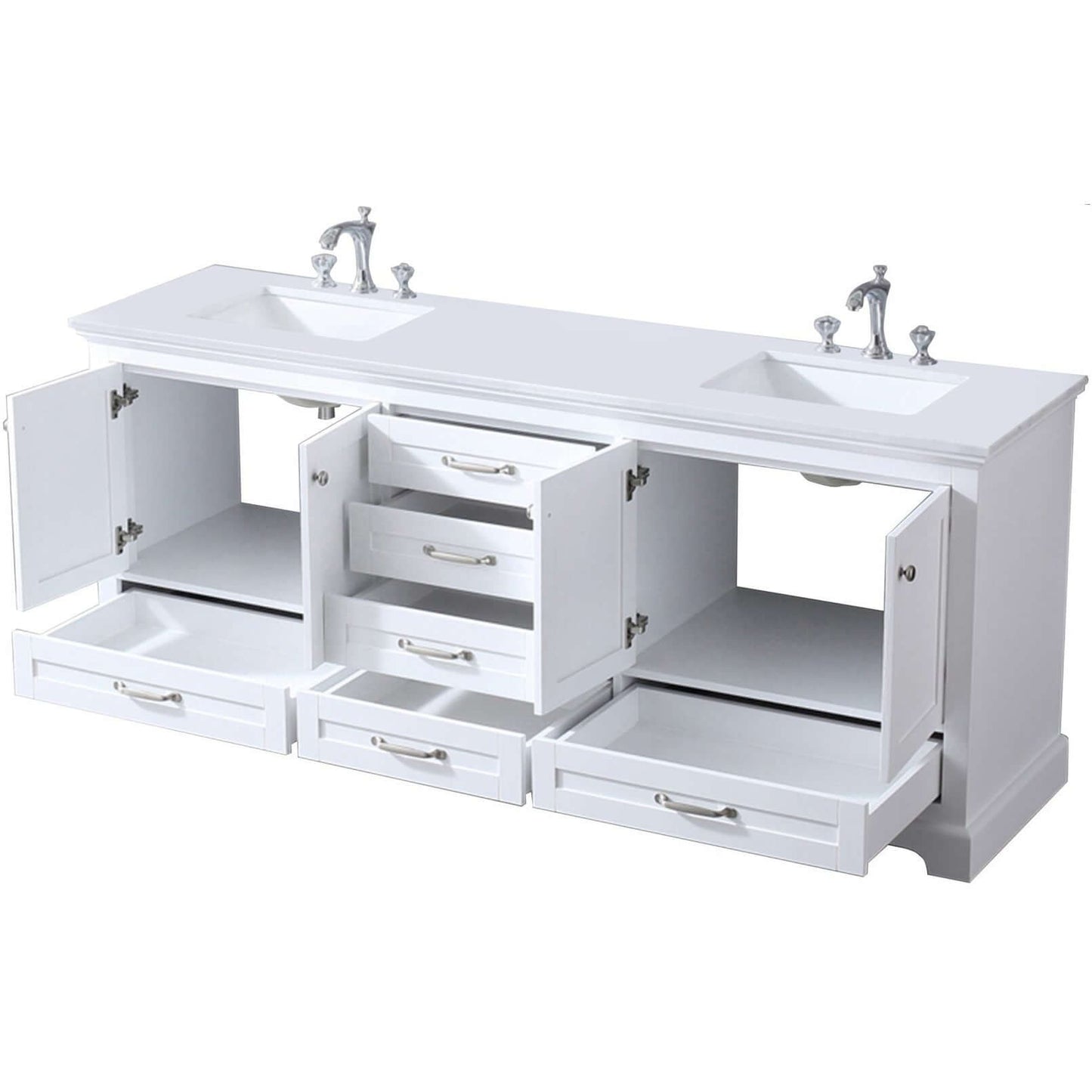 Dukes 80" White Double Vanity, White Quartz Top, White Square Sinks and no Mirror - LD342280DAWQ000