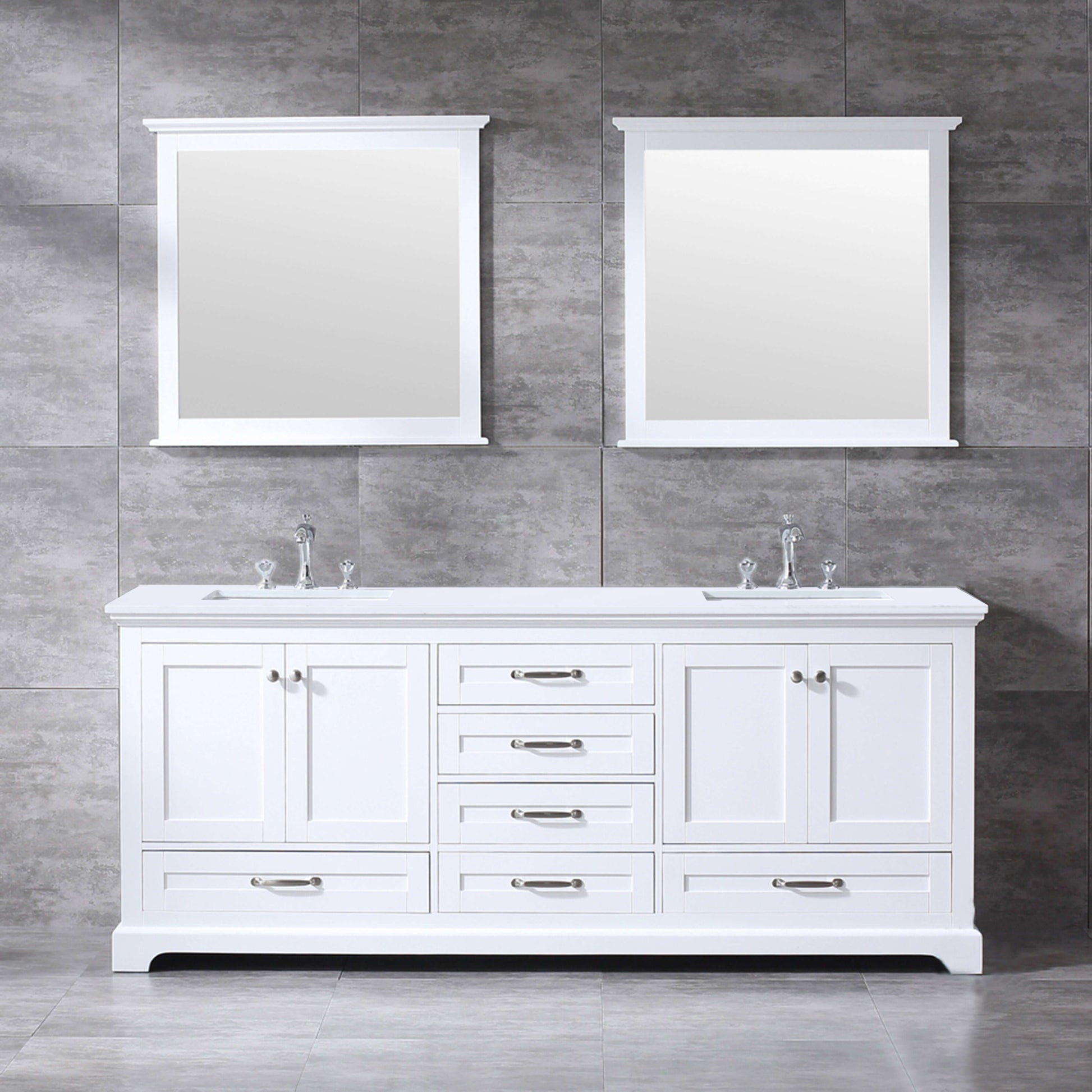 Dukes 80" White Double Vanity, White Quartz Top, White Square Sinks and 30" Mirrors - LD342280DAWQM30