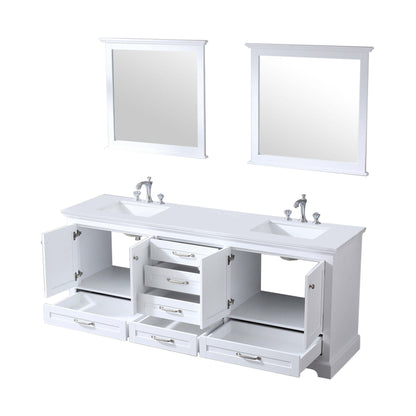 Dukes 80" White Double Vanity, White Quartz Top, White Square Sinks and 30" Mirrors - LD342280DAWQM30