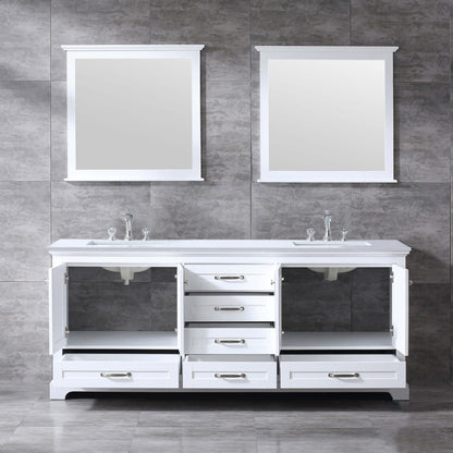 Dukes 80" White Double Vanity, White Quartz Top, White Square Sinks and 30" Mirrors - LD342280DAWQM30