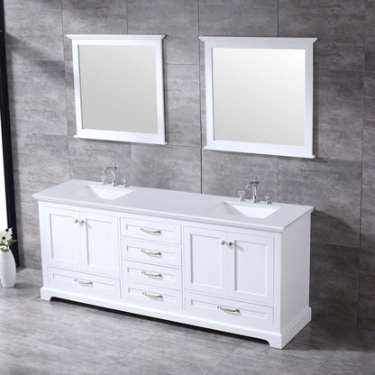 Dukes 80" White Double Vanity, White Quartz Top, White Square Sinks and 30" Mirrors - LD342280DAWQM30