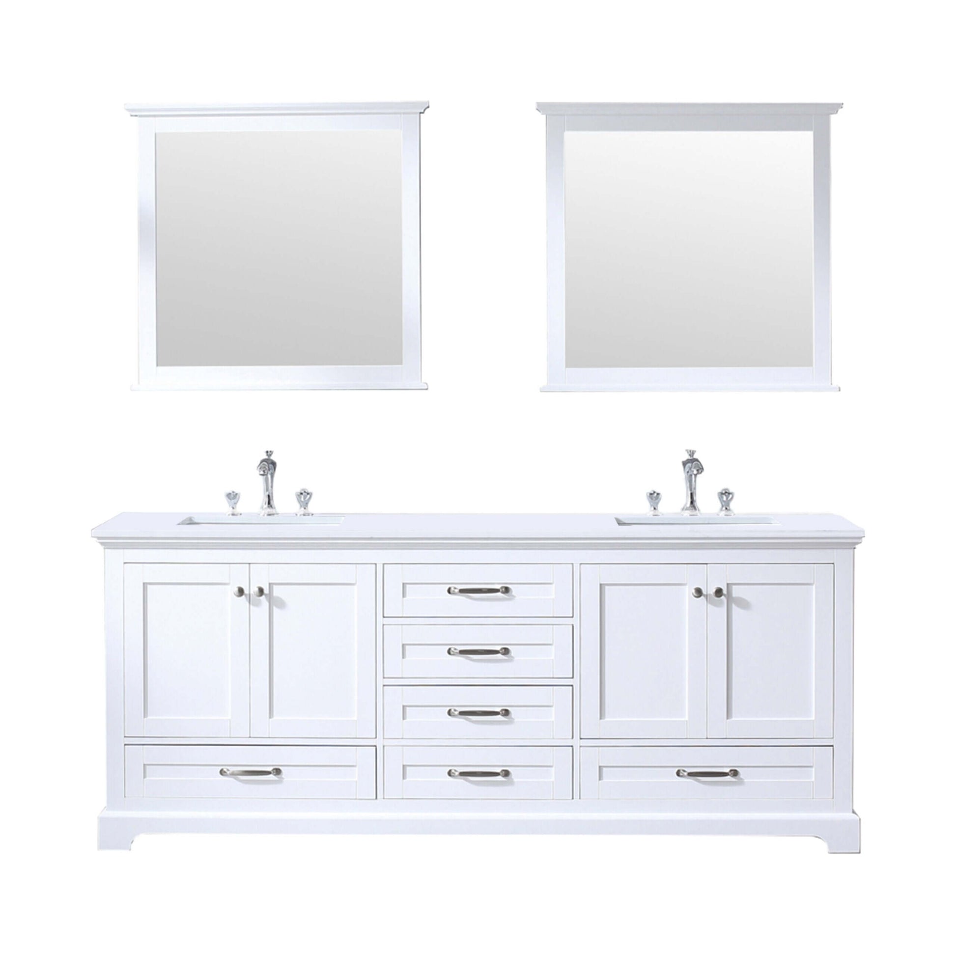 Dukes 80" White Double Vanity, White Quartz Top, White Square Sinks and 30" Mirrors - LD342280DAWQM30